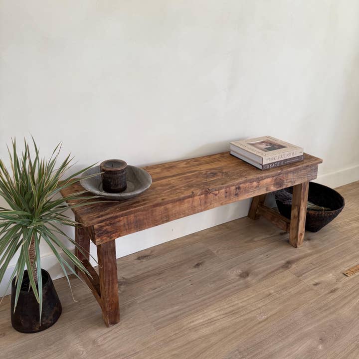 Vintage Inspired 48" Farmhouse Bench Handmade Teak Wood Hallway Entryway Sofa Table for wholesale by Project Kalaa