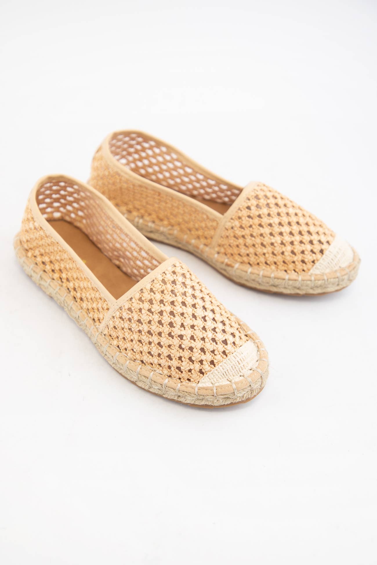 NATURAL WEEKLY DEAL CAP TOE DESIGN RAFFIA MESH FLATS for wholesale on Faire1