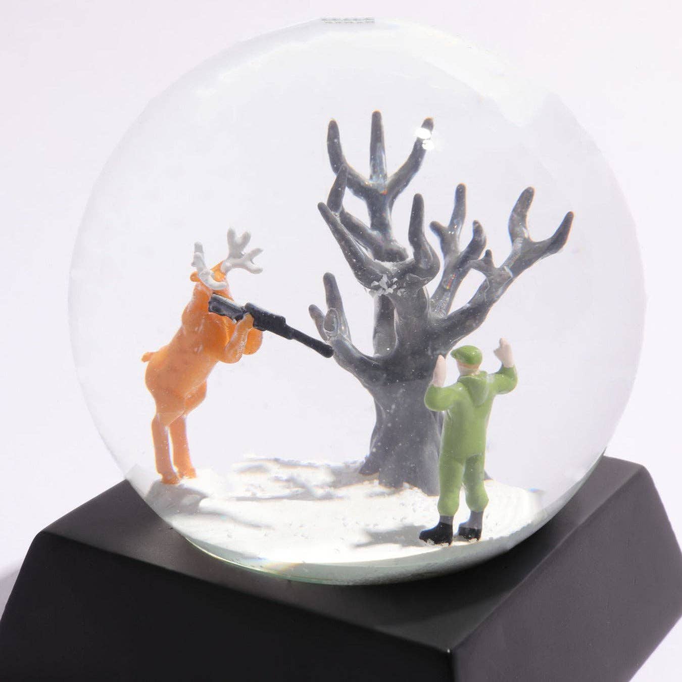Demented Penguins - Wholesale Snow Globe - "Bambi's Revenge" Snow Globe Deer vs. Hunter Snowglobe2