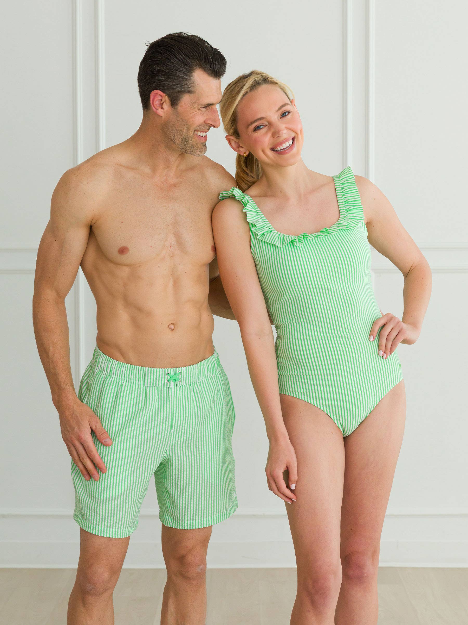 Men's Spring Green Seersucker Swim Trunks for wholesale on Faire4