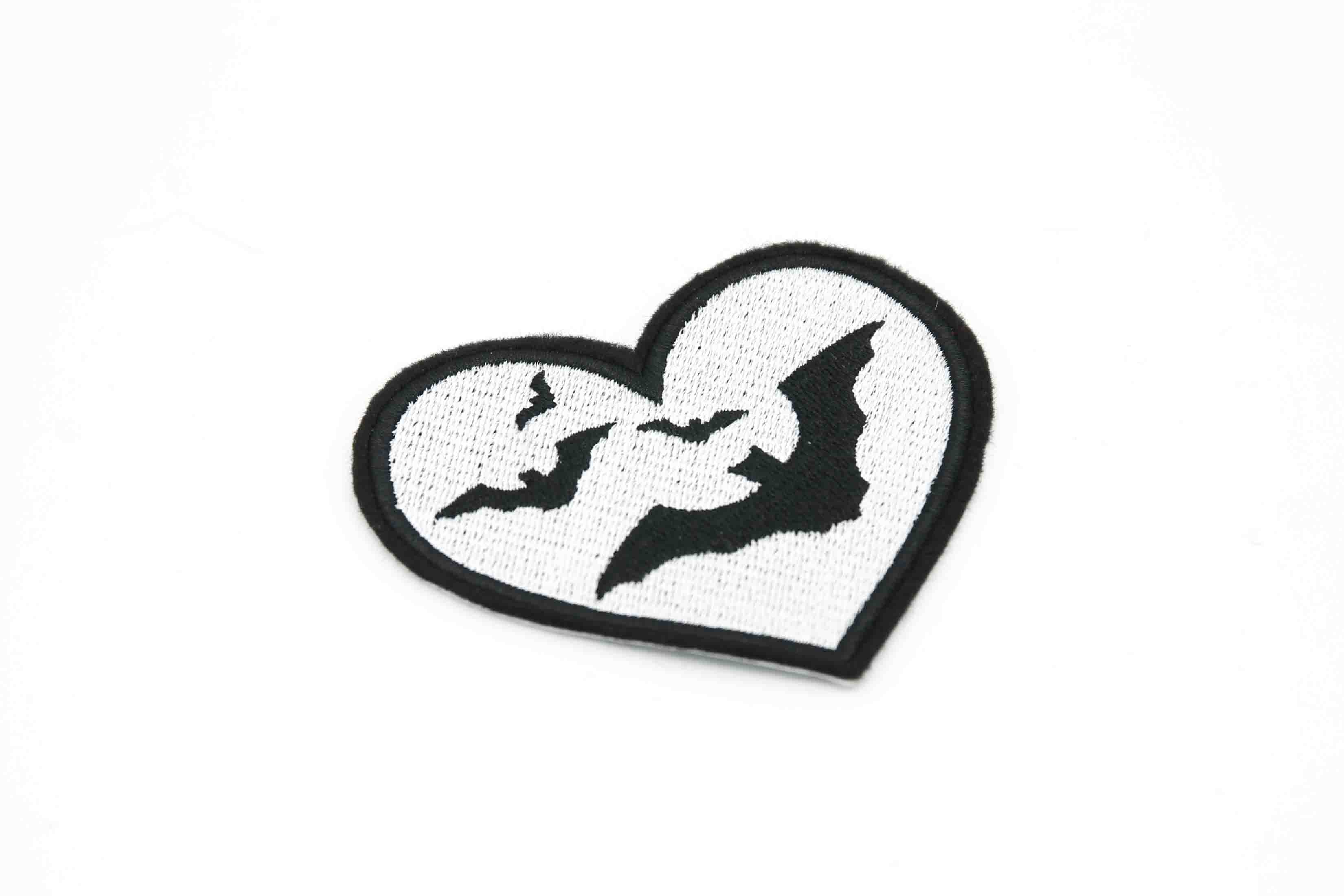 Project Pinup - Wholesale Patch - Bats White Heart Iron On Embroidered Patch1