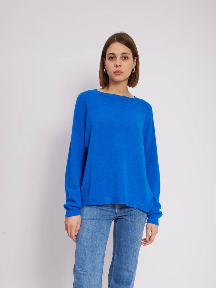 Chelsea – Viscose Blend Sweater In Blue for wholesale by Y LONDON