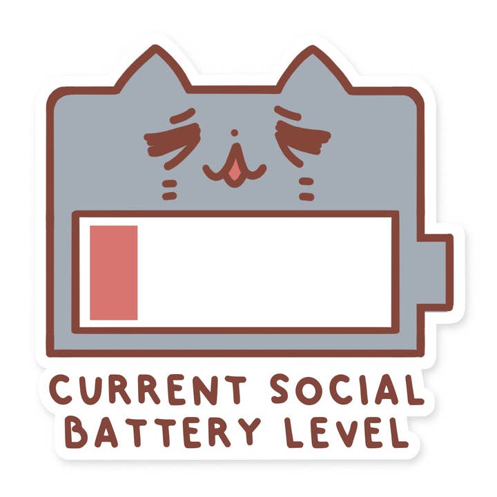 Neko "Current Social Battery Level" Matte Waterproof Sticker with Gloss Spot UV for wholesale by TuziNeko