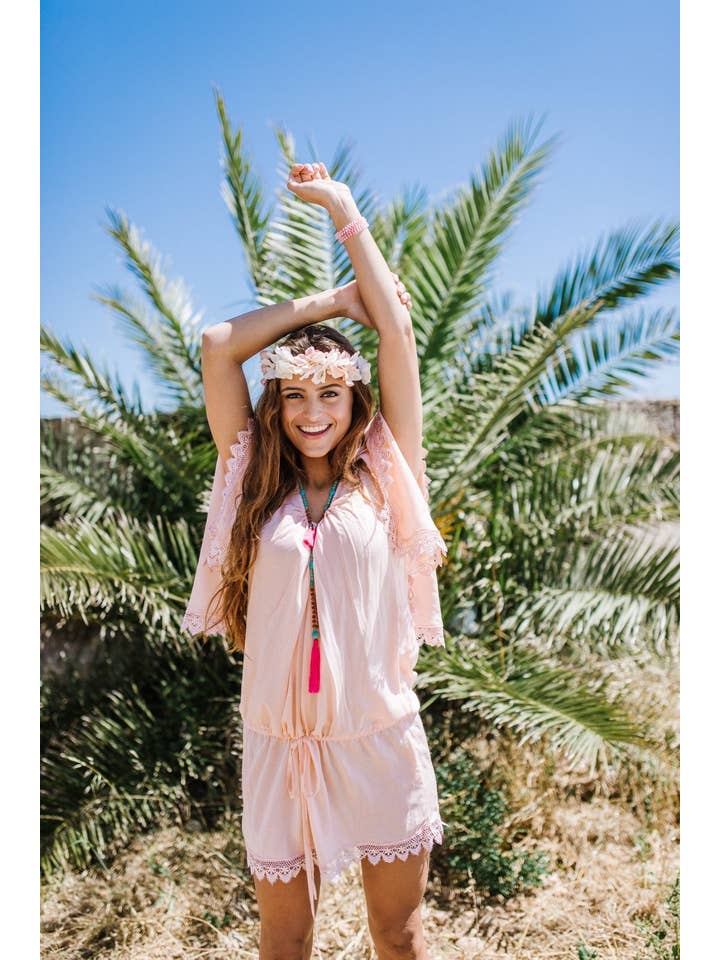 Miss Kitsch - Wholesale Dress - Women's - Peach Summer Short Dress, Tunic, Beach Cover, Boho, Resort Wear, Vacation Wear, Hippie Dress, Loose Sleeves Cancun Dress8