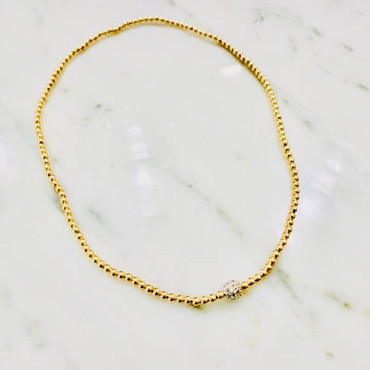 Colar extensível com contas de 3mm c/ Ferro de Zircónia Cúbica em Prata de 1ª Lei de 6mm por atacado de Kelly and Rose Boutique