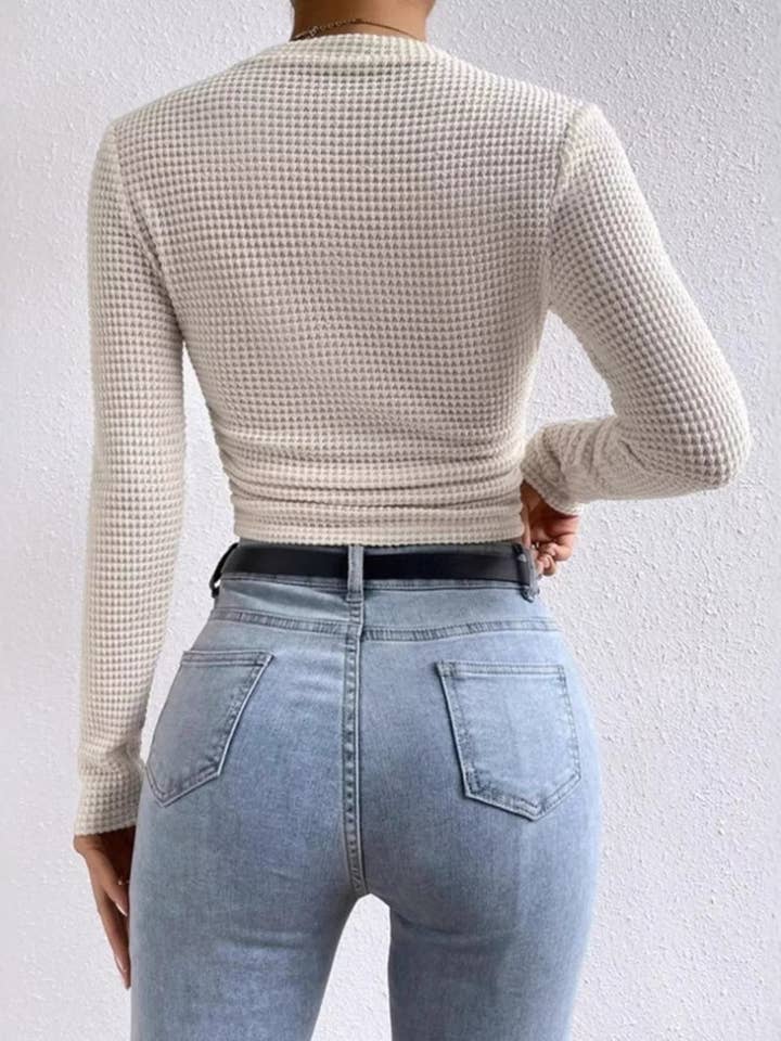 Blak Wardrob - Wholesale Knit Top - Women's - Waffle Knit Long Sleeve T-Shirt4