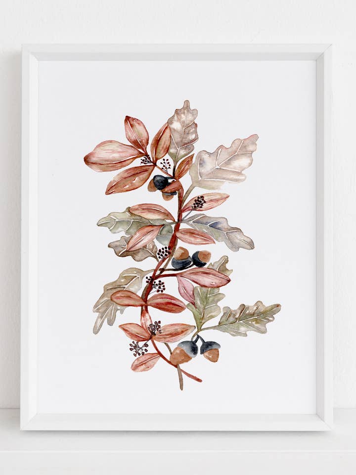 Fall leaves branch watercolor art print for wholesale by StudioReta
