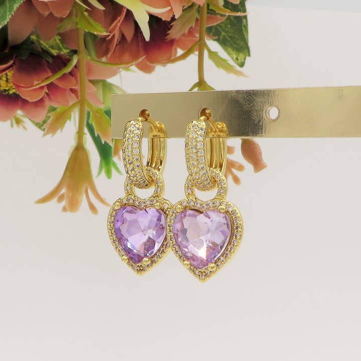 Daemon srls - Wholesale Hoop Earrings - AURORA HOOPS ~ Orecchini mini cerchi zirconati FULL in Cubic Zirconia a forma di cuore