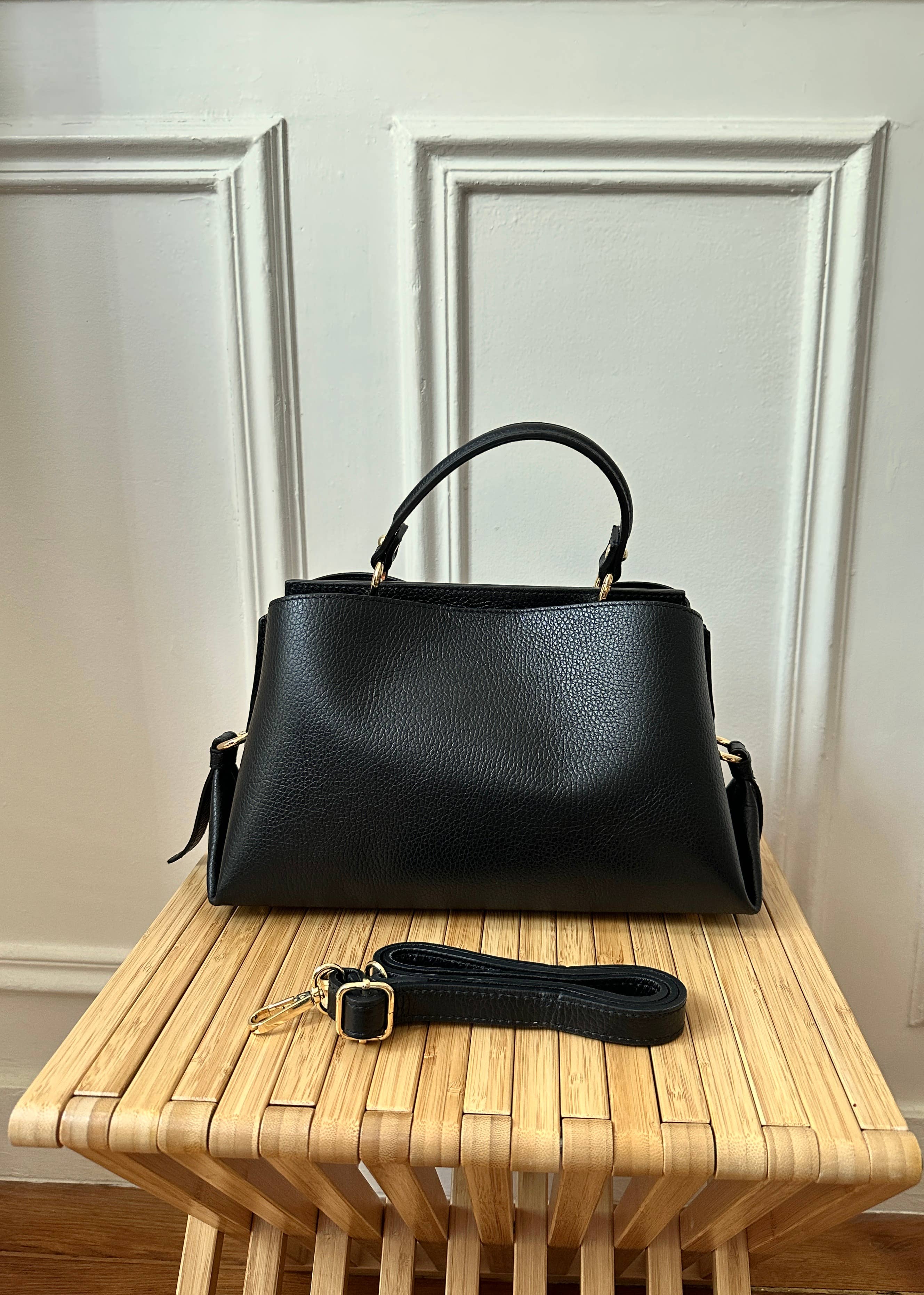 JULIA PARIS - Venta al por mayor Bolso con asas - Mujer - Bolso de piel granulada con asa de mano y correa para hombro0