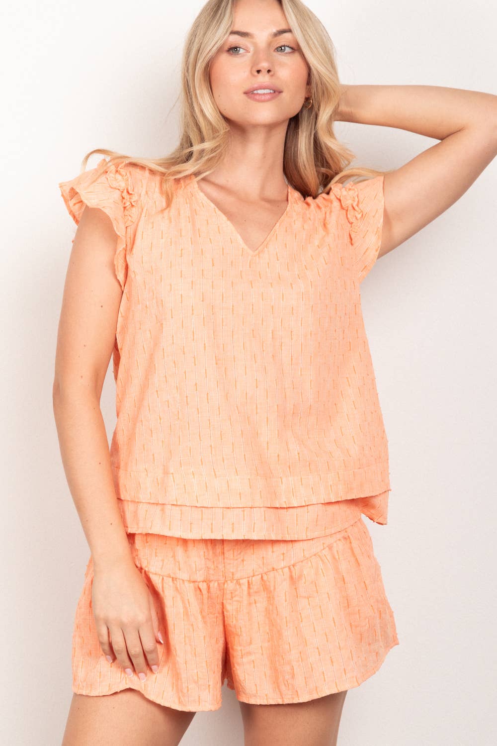 VERY J - Wholesale Lounge Set - Women's - NT11539SET-Solid Cotton Woven Cute Top & Shorts Set8