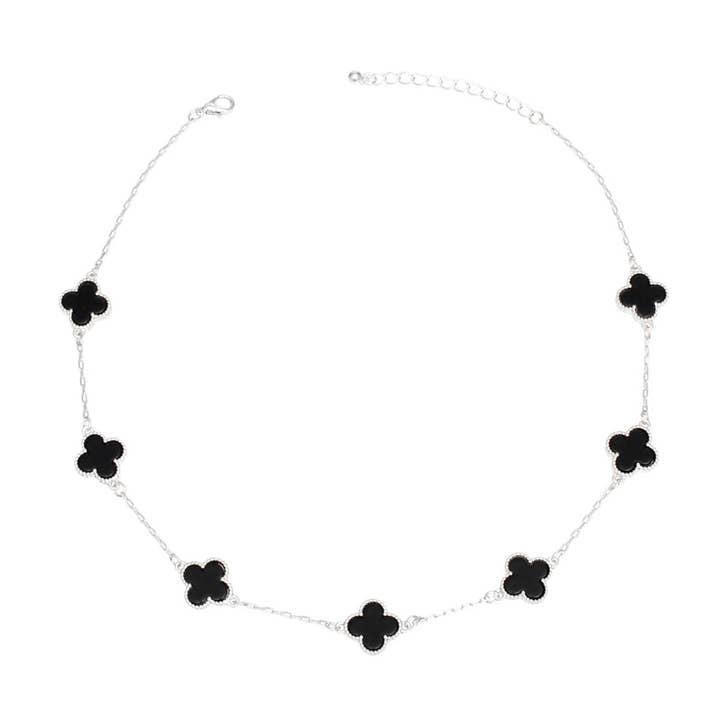 Necklace Silver Black Quatrefoil Clover 7 Motifs for wholesale on Faire