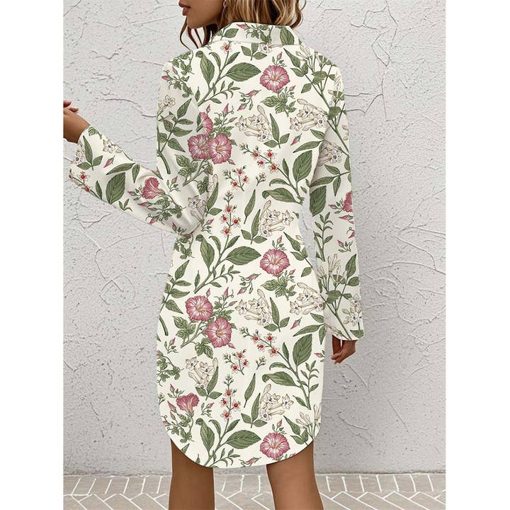 White Fall Pastoral Fresh Floral Print Collared Dress ZK3336 for wholesale on Faire1