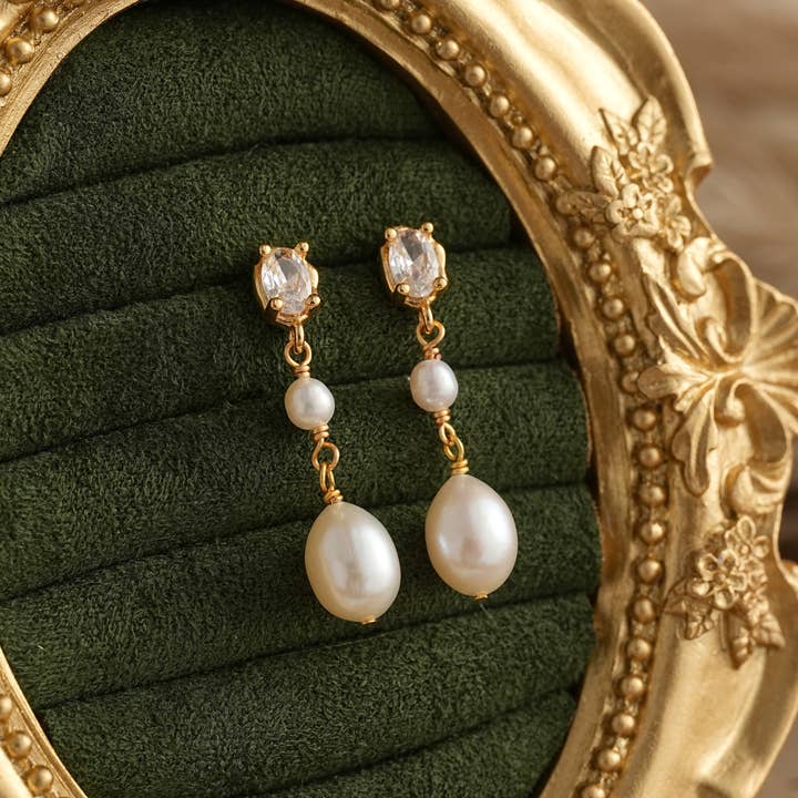 Süßwasser-Perlenohrringe mit Diamant, Perlen-Tropfenohrringe für den Großhandel von Drrtymagic