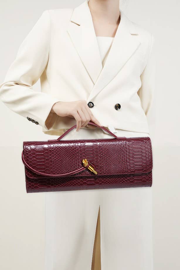 PEACH ACCESSORIES – Bolsa - Mulher por atacado – Clutch trançado com fecho dourado e estampa de cobra B189310