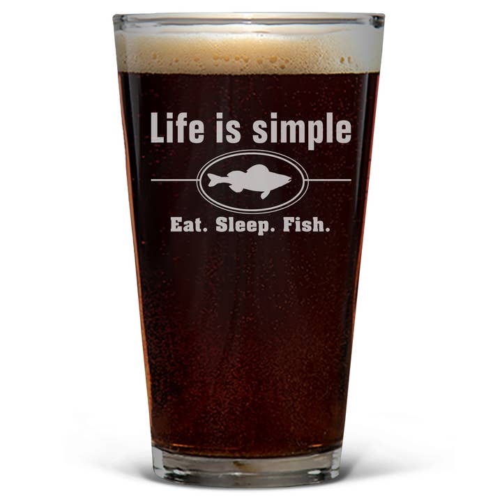 Life is Simple - Fish - Clear 16 oz Engraved Pint Glass for wholesale on Faire