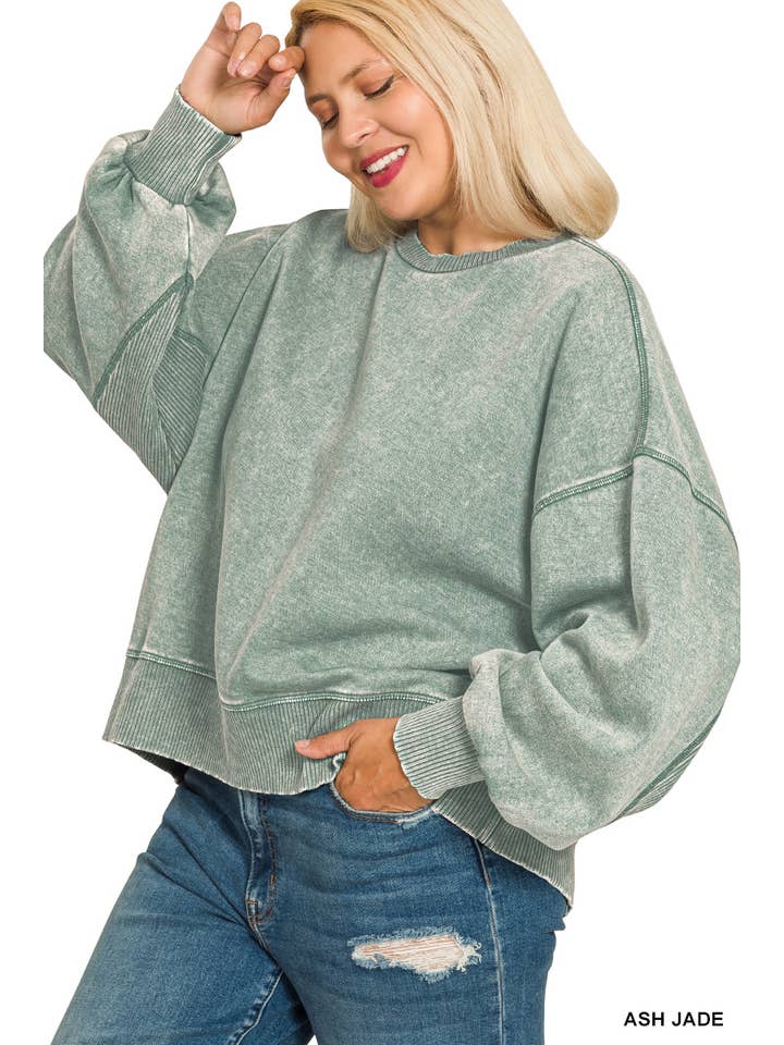 Vanilla Monkey - Vendita all'ingrosso Felpa - Donna - Pullover oversize Plus Acid Wash in pile1