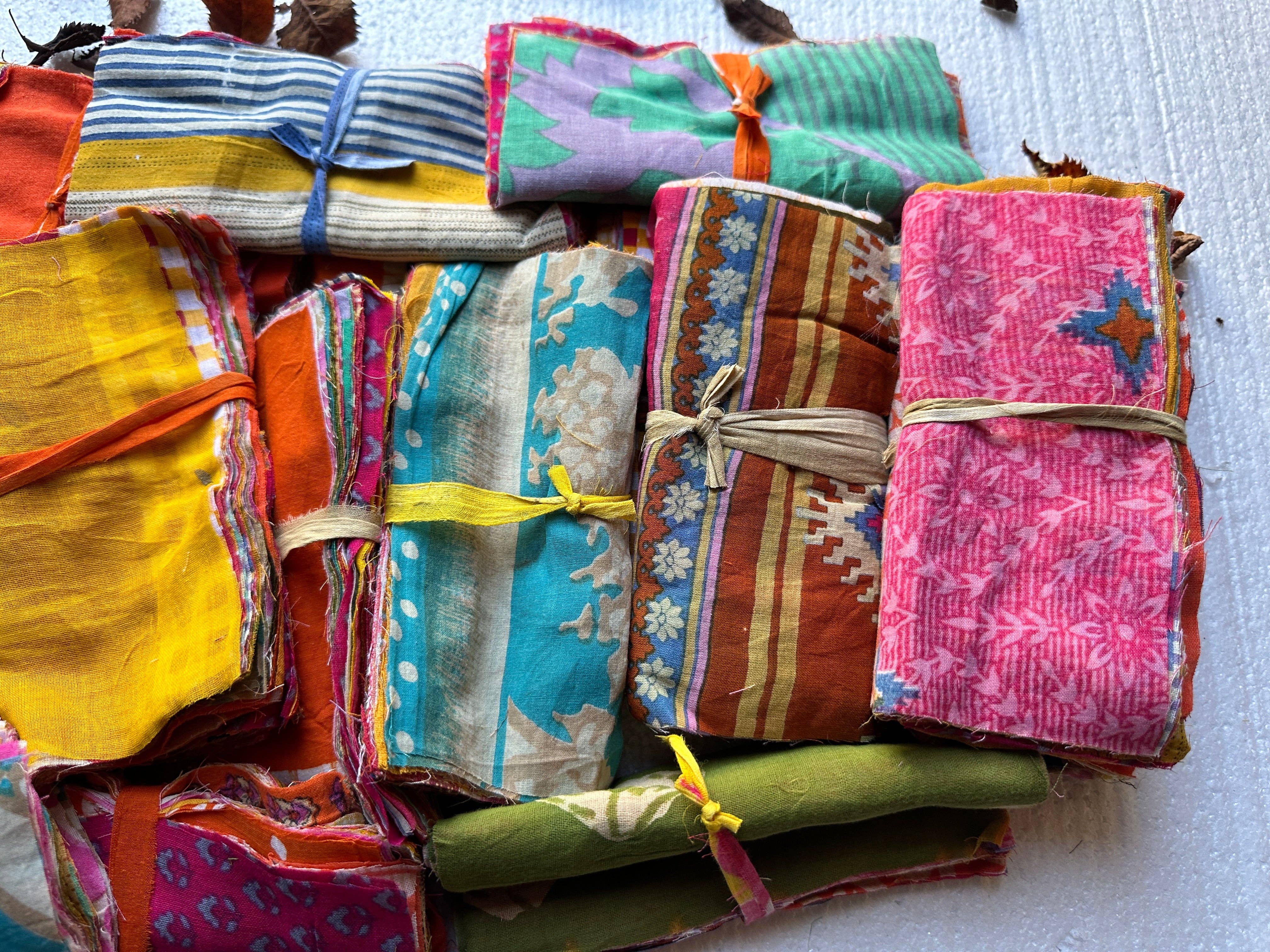 KHC - Vendita all'ingrosso Attrezzature per lavoretti e fai da te - Tessuto riciclato di ritagli di sarì in cotone – Tessile ecologico per artigianato e fai-da-te5