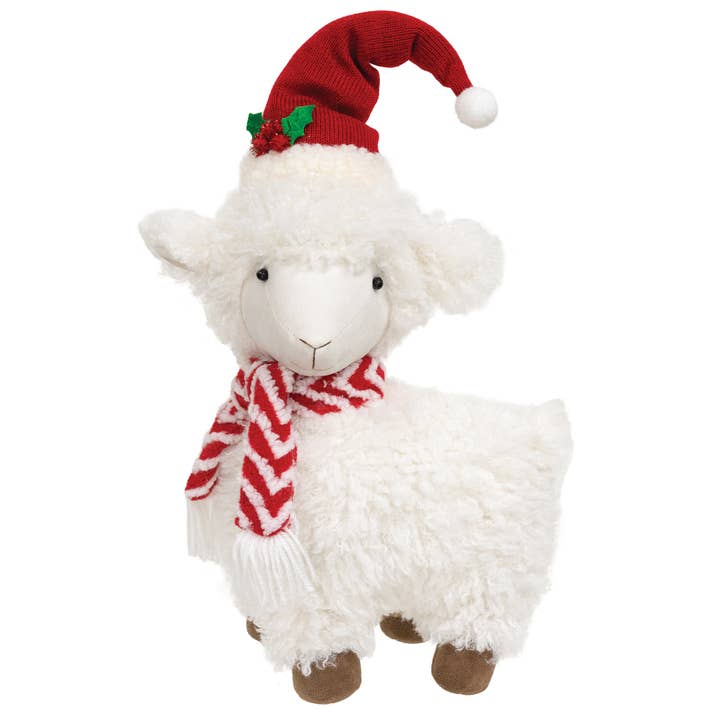 Fuzzy Standing Sheep w/ Holly for wholesale by Bright Ideas