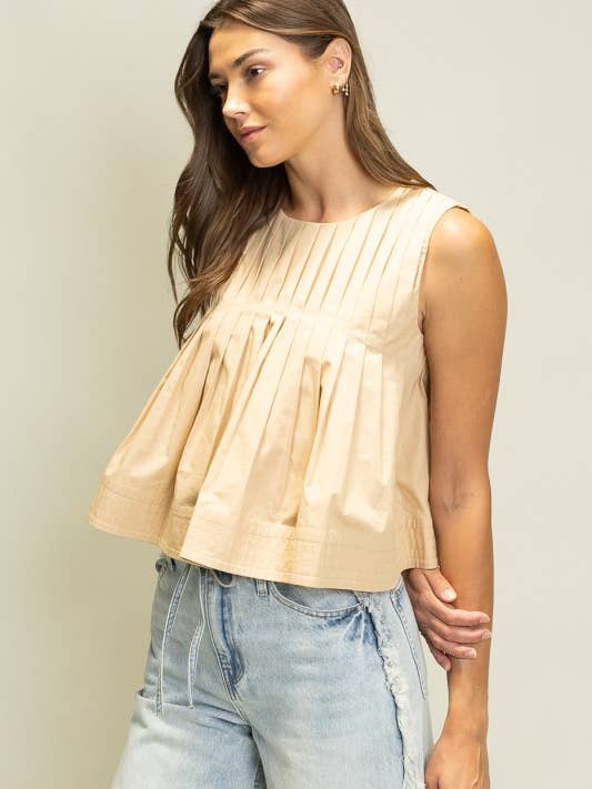 JOT1114_T Plisserad Ärmlös Topp för wholesale av Heyson