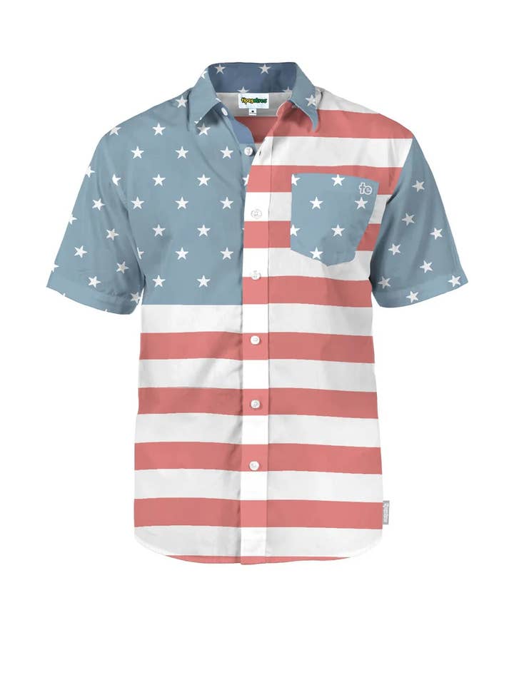 Tipsy Elves - Wholesale Button Down Shirt - Men's - Faded Flag Hawaiian Shirt - Men's Patriotic USA Button Down