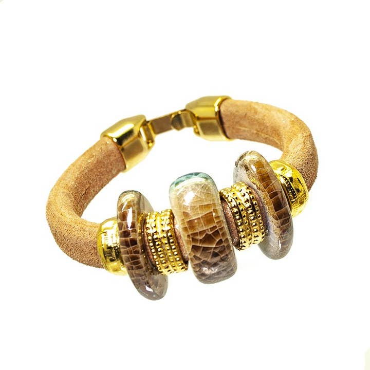 Las Joyas de Amanda - Wholesale Beaded Bracelet - Gold & Ceramics Glitter Licorice Bracelet5