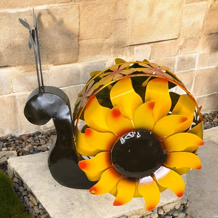 Blue Goat Garden Decor - Venta al por mayor Escultura - Escultura de Jardín de Caracol con Girasol0