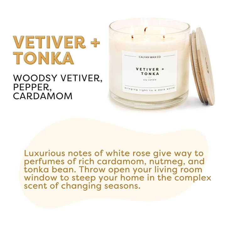 Calyan Wax Co. - Wholesale Jar/Filled Candle - Vetiver + Tonka - 3 Wick Clear Glass Tumbler Soy Candle3