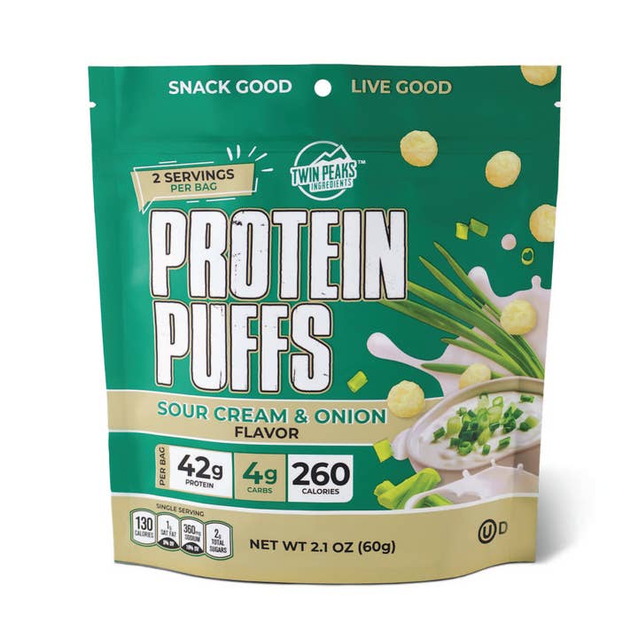 Twin Peaks Ingredients - Wholesale Puffed snack - Protein Puffs - Sour Cream & Onion 2.1 oz (60g)0