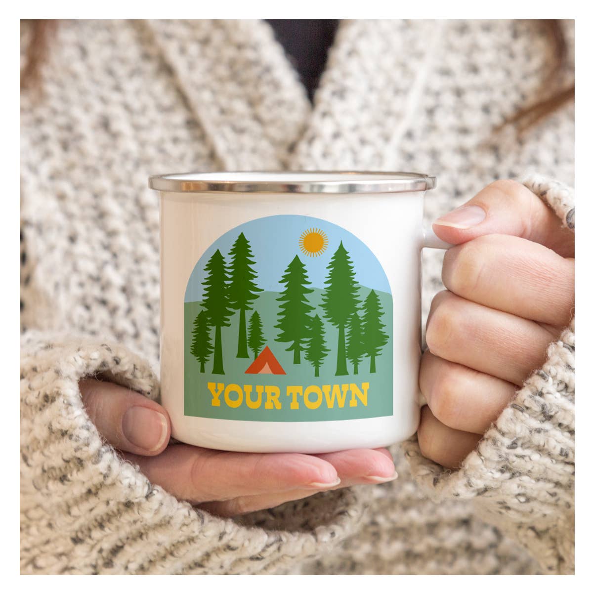 Rock Scissor Paper - Wholesale Coffee Mug - Personalized City Camp Mug Camping Tent View