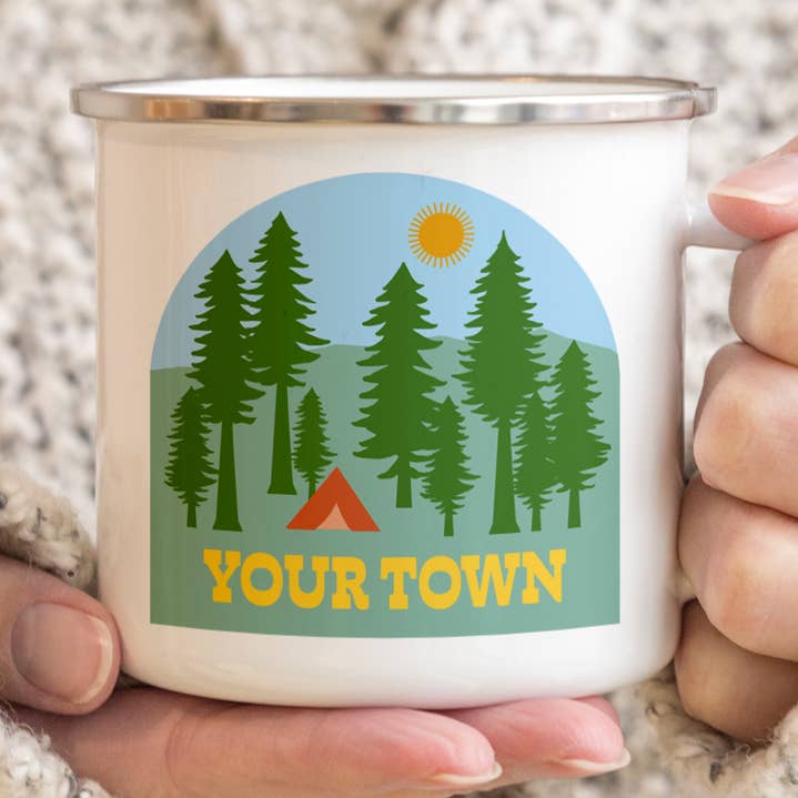 Caneca personalizada com tema acampamento e vista de barraca por atacado de Rock Scissor Paper