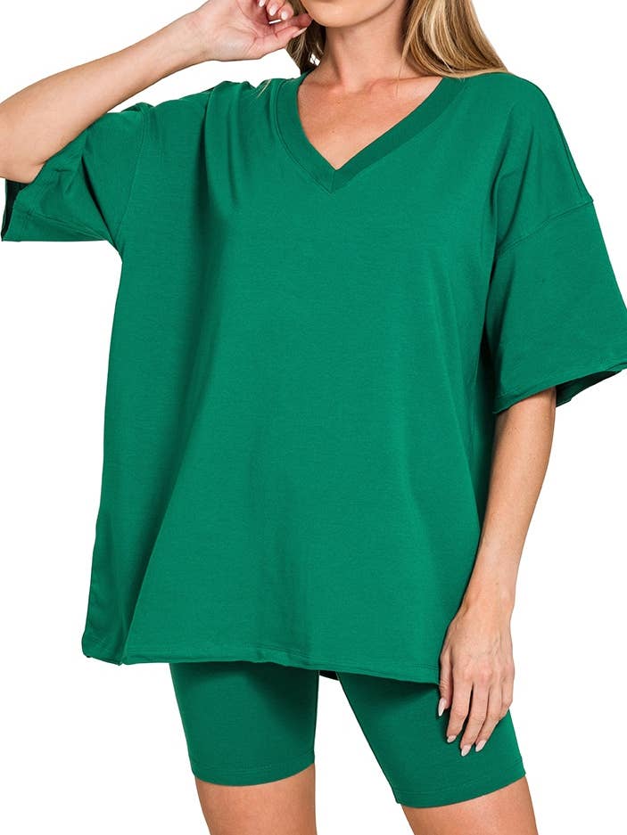 Cotton V-neck Top And Biker Shorts Set for wholesale by Vanilla Monkey