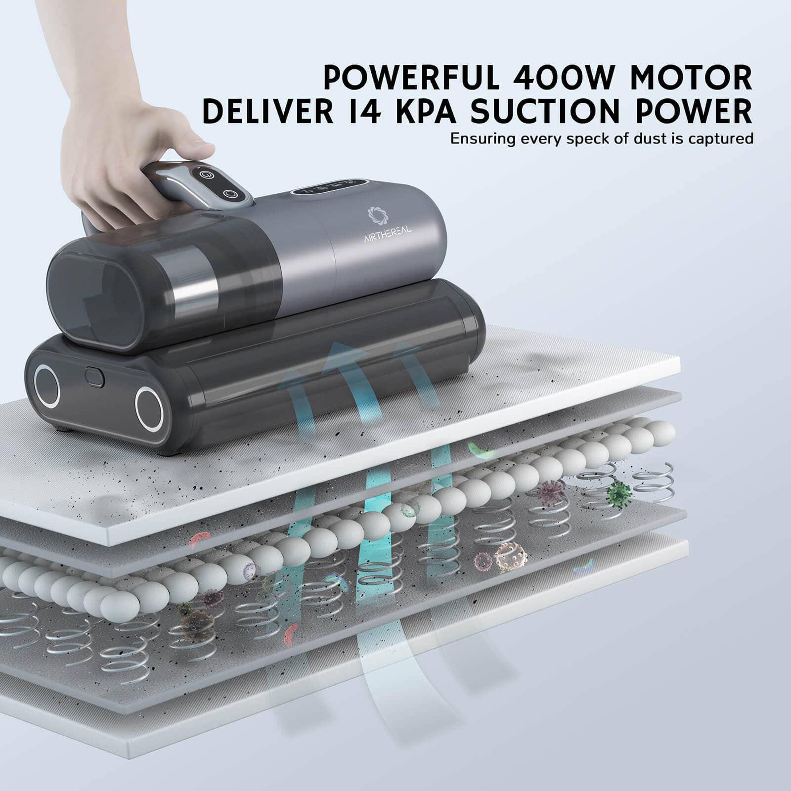 Airthereal - Vente Appareil technologique portable - Aspirateur à main pour matelas M1 UV2