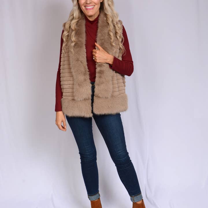 Fur Jacket With Collar and Side Pockets Vest, 3 Assorted for wholesale by Kaleidoscope Accessories