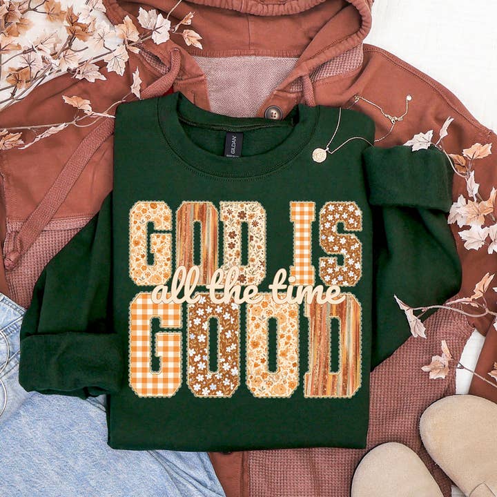 God Is Good All The Time Fall Patterns DTF Heat Transfer for wholesale by Trendy Transfers