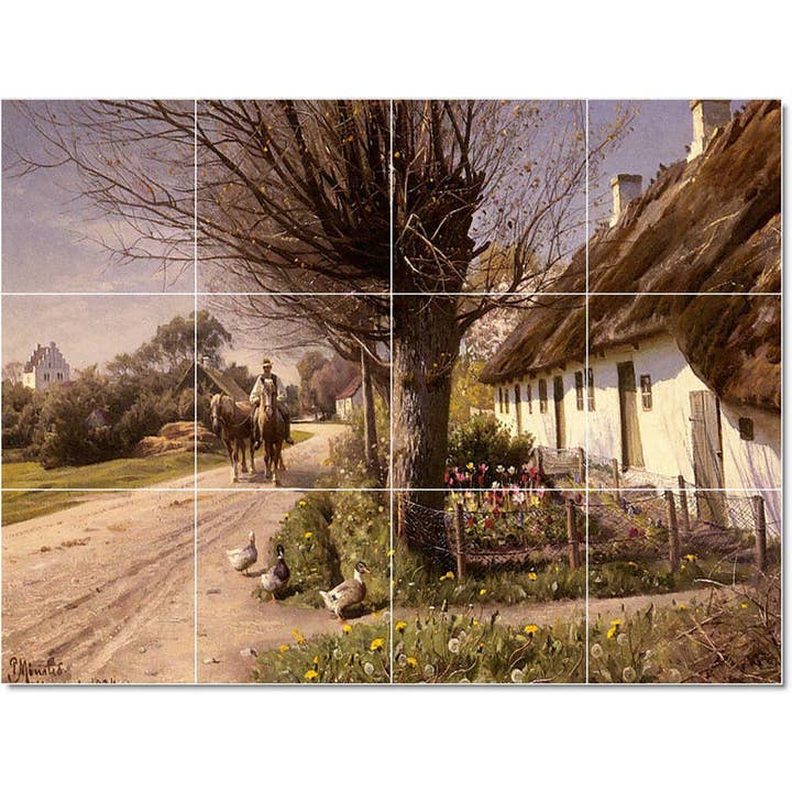 Village Ceramic Wall Tile Mural - Cottages At Hjornbaek for wholesale by Picture-Tiles.com
