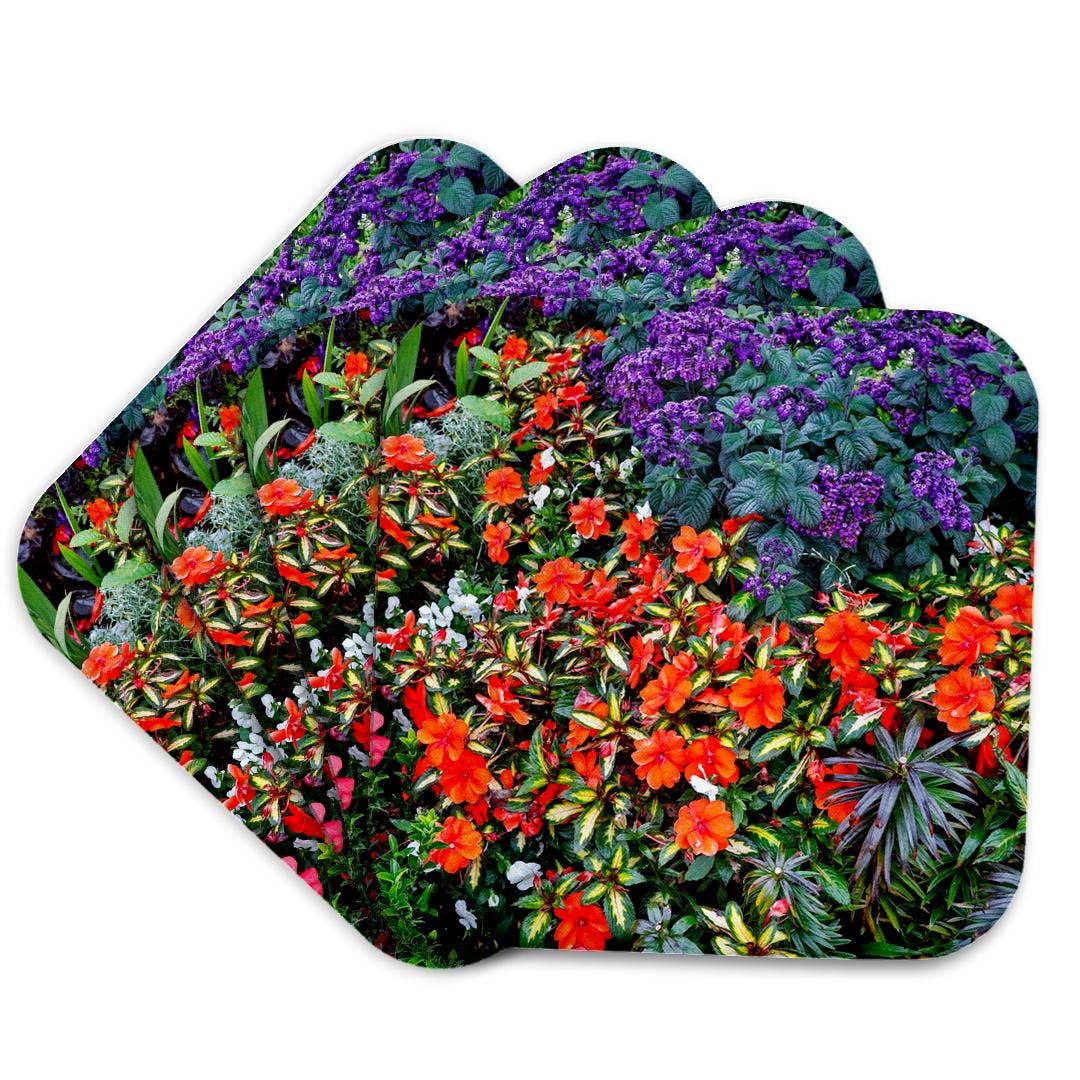 3dRose – wholesale Coasters – 3dRose, USA, Oregon. Cannon Beach Garden. Impatiens. Geraniums. Heliotrope 1., Coaster7