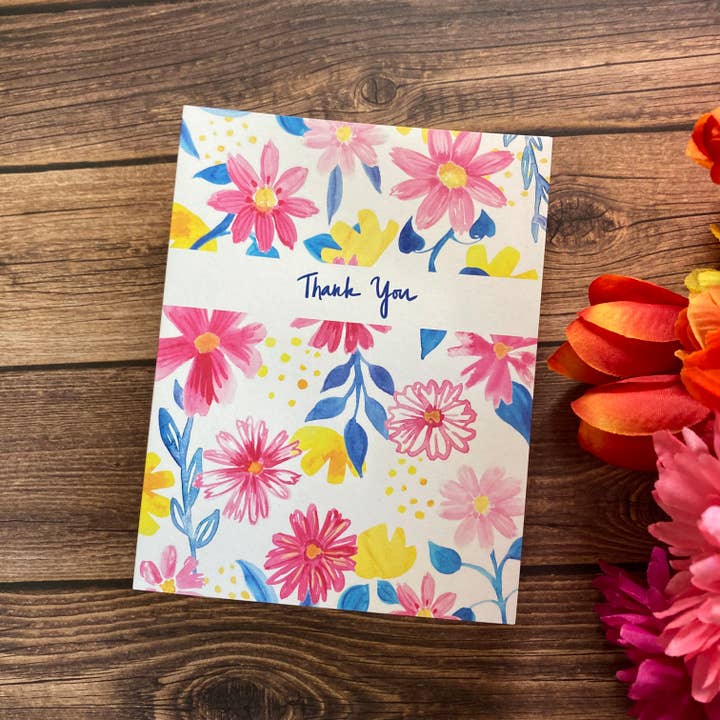 THANKS - Carte de note floraux jaune aquarelle pour la vente par Adriprints