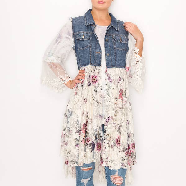 COLETE DE GANGA CURTO COM CAMADA DE RENDA--4479 GANGA/C FL por atacado de Origami Apparel ~ Lace and Crochet inspired