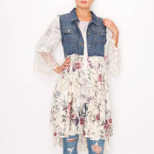 PT CH BLOMMA Chic croppad denimspets-lagerväst – 4479 DENIM/C FL för wholesale på Faire0