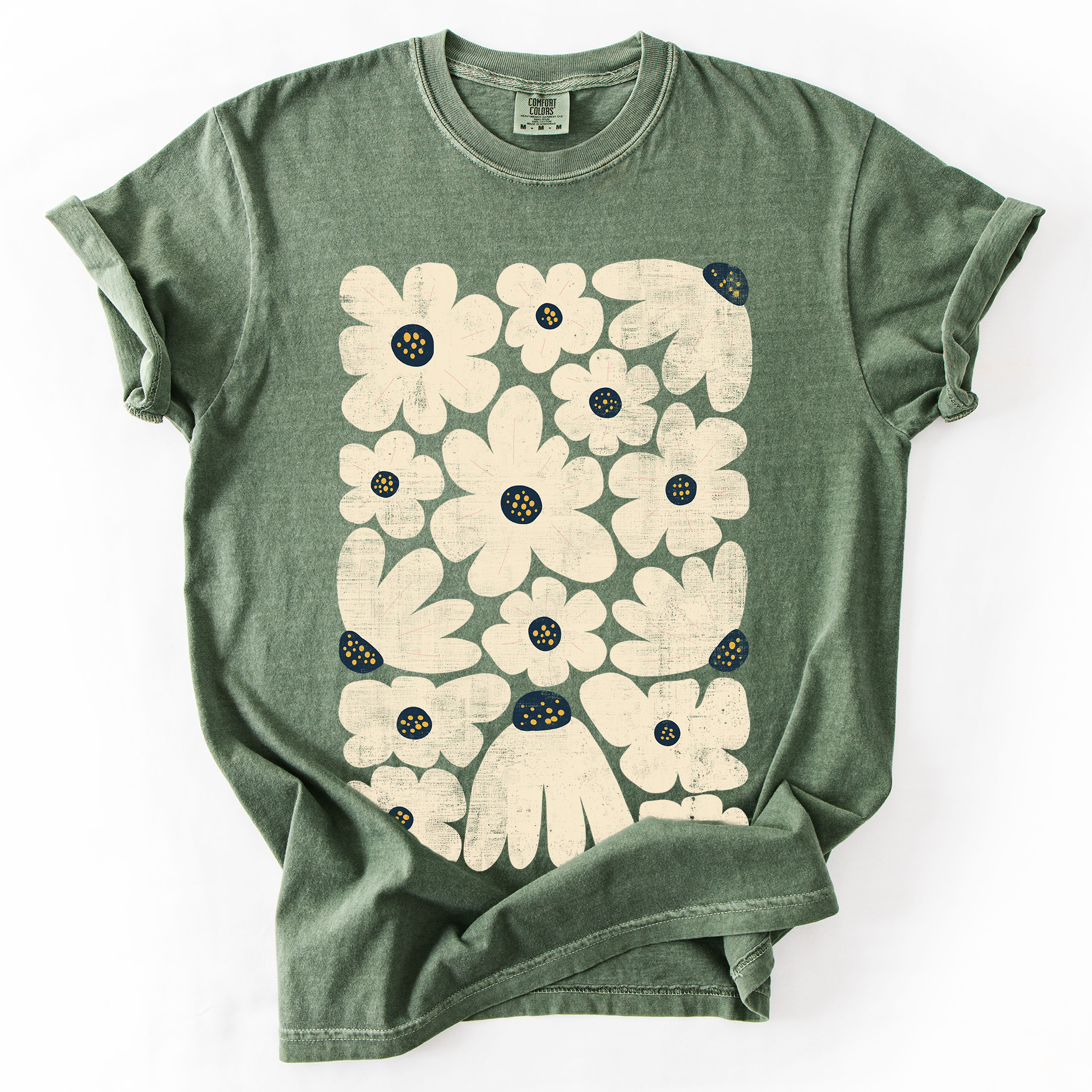 Refinery Number One LLC - Wholesale T-Shirt (Graphic) - Unisex - Cream Daisy Allover Floral, Vintage Boho, Nature T-Shirt5