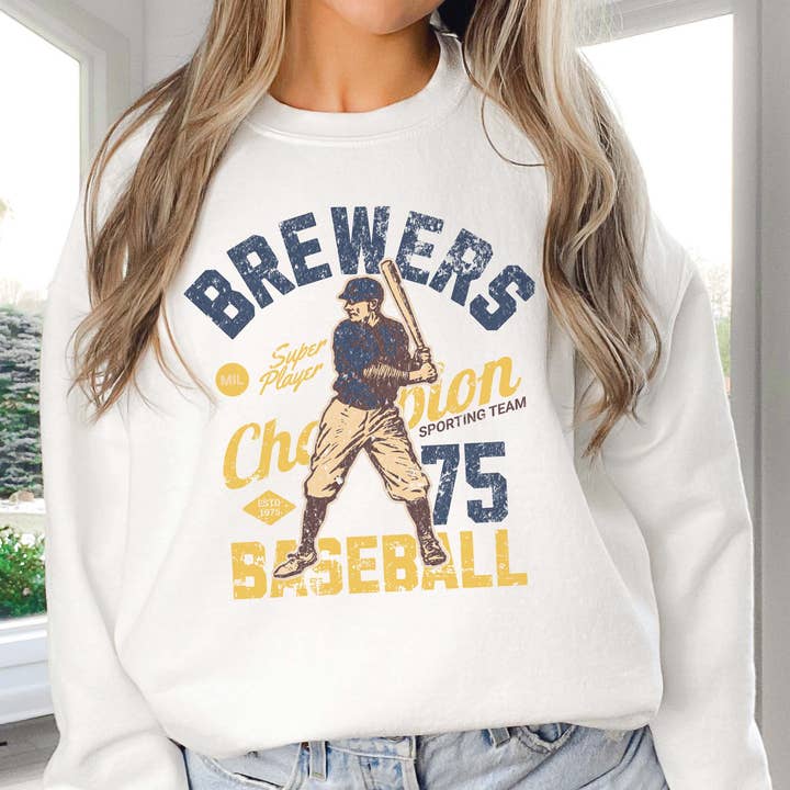 Sweatshirt graphique vintage de baseball Brewers en gros - Expédition rapide pour la vente par Limeberry Designs