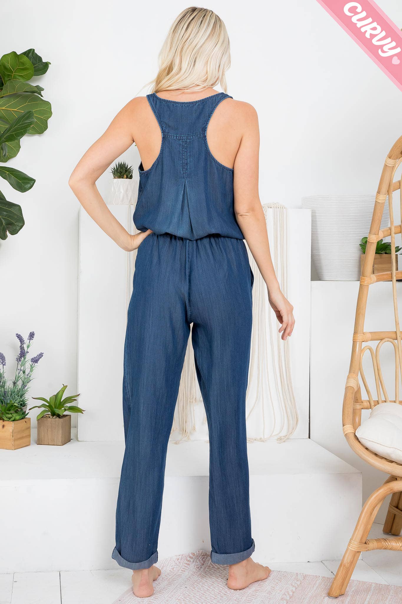 MEZCLILLA MONO DE MEZCLILLA DE UNA PIEZA CON BOTONES EN LA PARTE DELANTERA DE TALLA GRANDE de venta al por mayor en Faire20