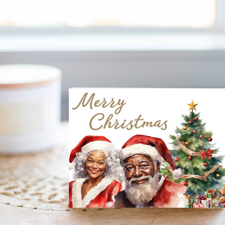 Carte de Noël Père Noël Noir & Mère Noël Joyeux Noël pour la vente par Mint Greetings Inc.