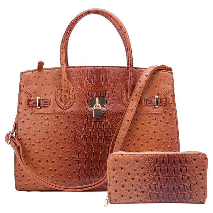 M&M HANDBAGS, LLC. - Vendita all'ingrosso Borsa per laptop - Unisex - OS1096 Borsa a tracolla 2 in 1 con lucchetto Ostrich Croc9