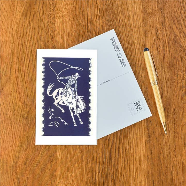 Found Image Press - Wholesale Postcard - Postcard CB-136 Cowboy with Lariat on Bucking Bronco1
