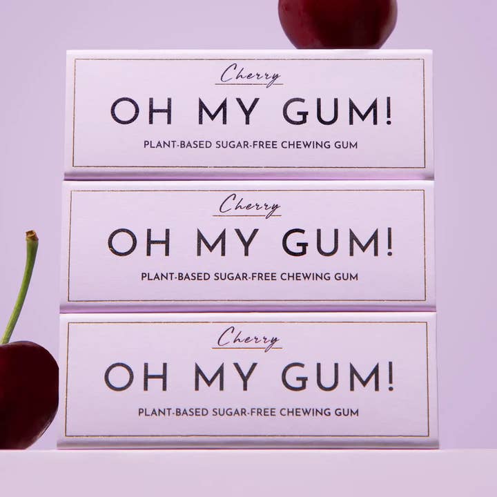 Cherry Chewing Gum - Plastic-free | Sugar-free | Plant-based for wholesale by OH MY GUM! UK
