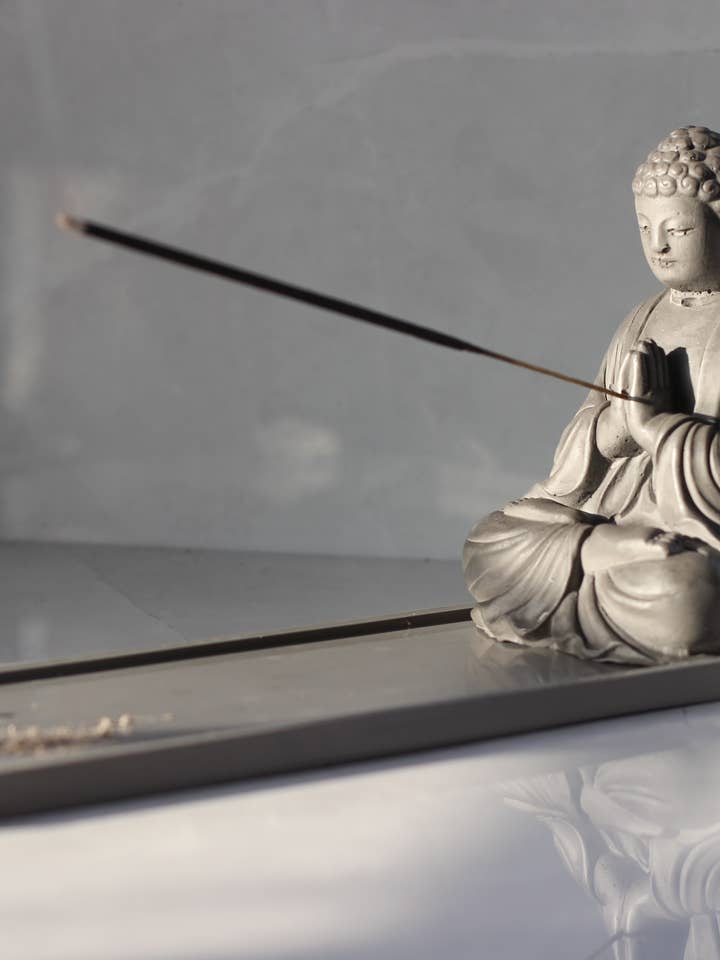 BUDDHA INCENSE HOLDER, MATCHING CATCH TRAY, DECORATIVE for wholesale by SCENTS BY FAY