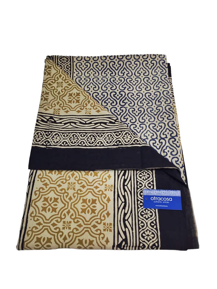 Tagesdecke Bagru aus Baumwolle, Größe S, Otra Cosa, Schwarz/Marineblau/Ecru/Gold, 10 für den Großhandel von OTRACOSA