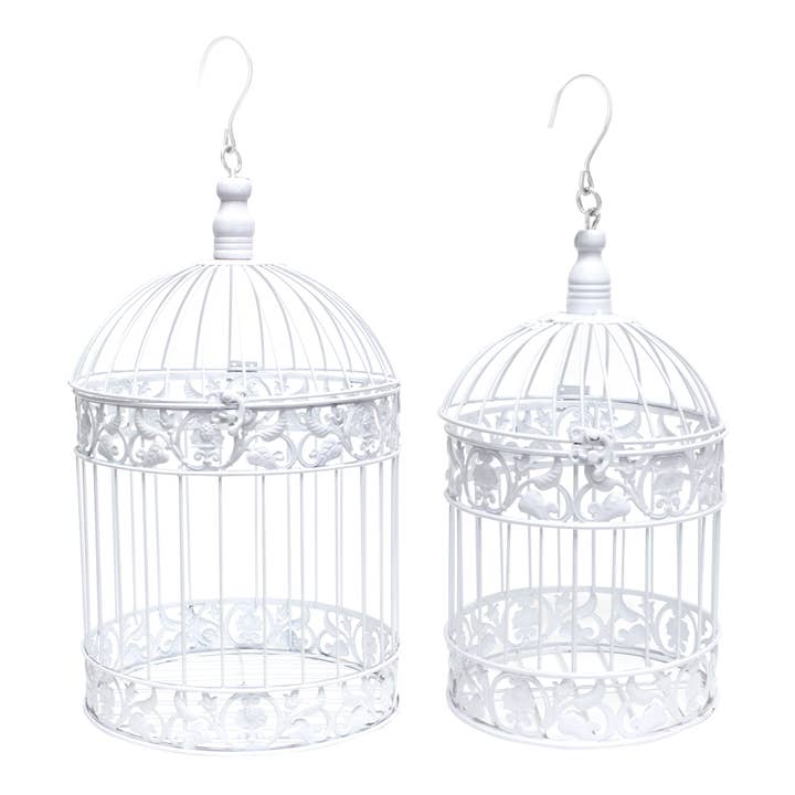 Hanging Metal Bird Cage Decor - White - Set of 2 for wholesale by Portofino International Trading, USA