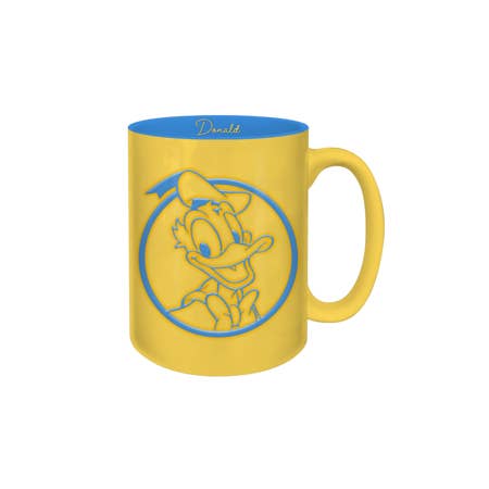 Donald Duck Circle Badge Wax Resist 17oz Ceramic Pottery Mug for wholesale by Silver Buffalo